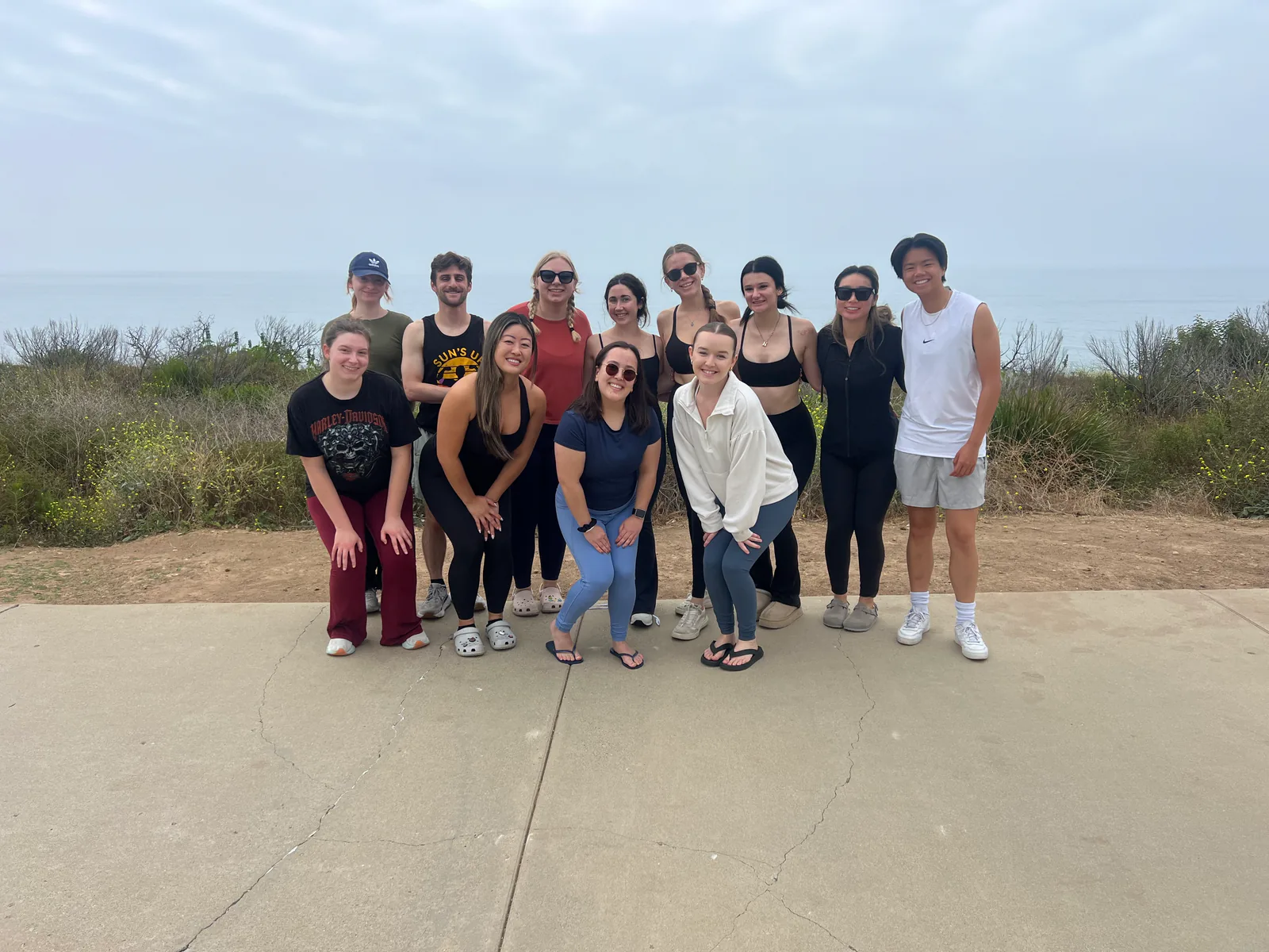 Pilates participants gathered outdoors at Malibu Bluffs Park.