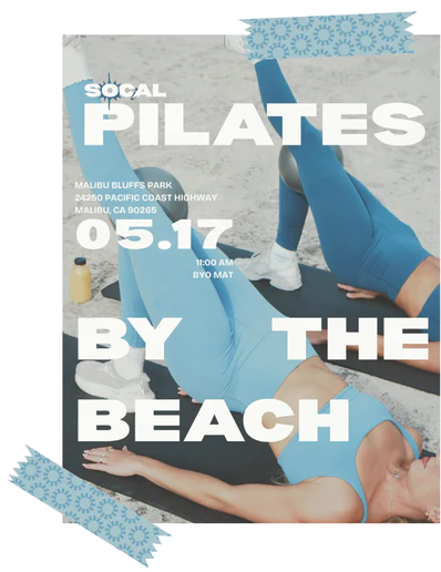 Pilates by the Beach poster with blue washi tape